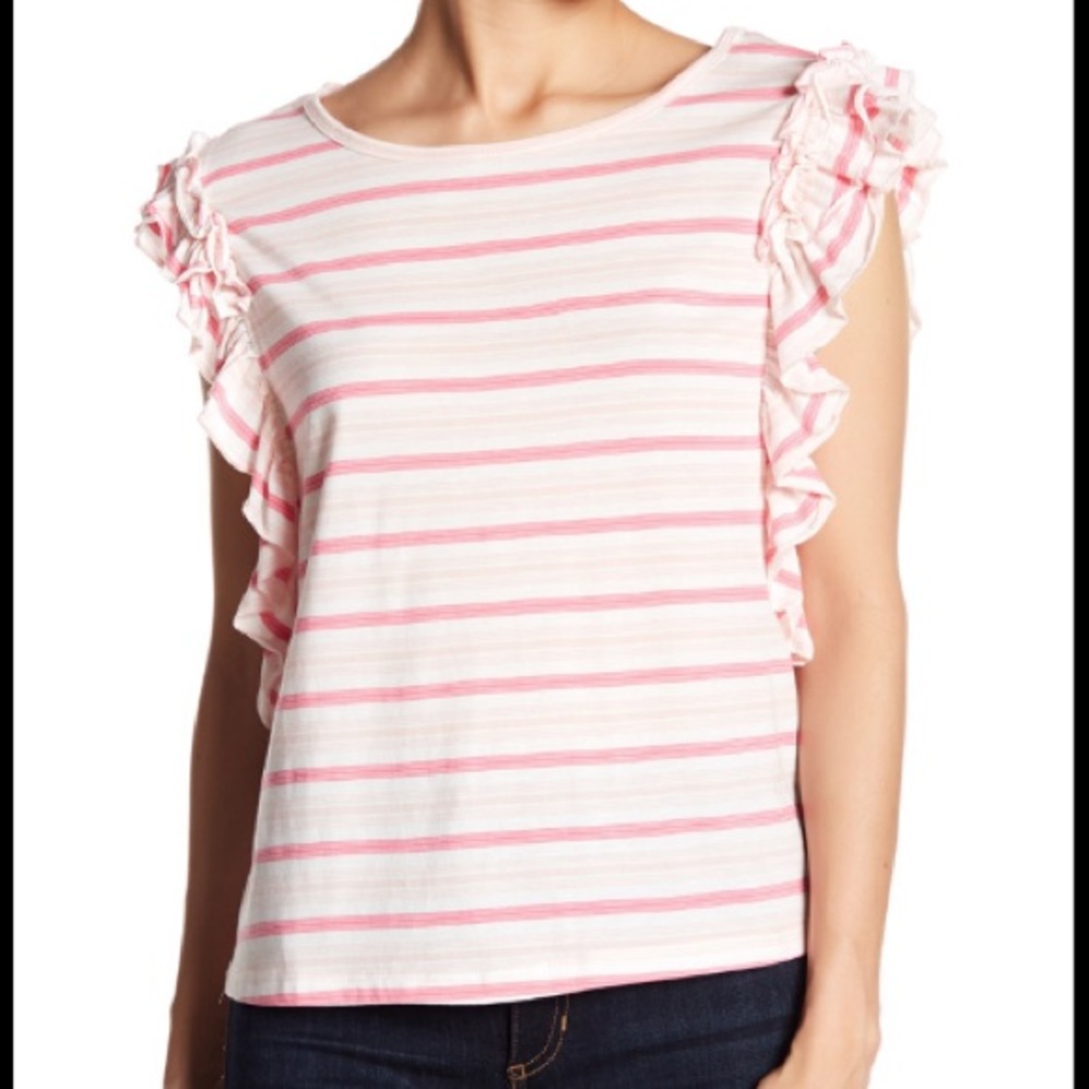 Romeo & Juliet Couture Pink Striped Ruffle Shirt